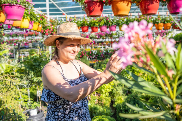 istock Young woman in a garden center. 1629818364