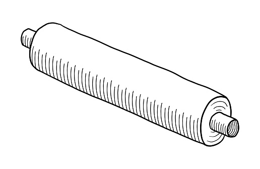 BLACK SKETCH DRAWING OF A ROLL OF TRANSPARENT FOOD FILM ON A WHITE BACKGROUND IN VECTOR