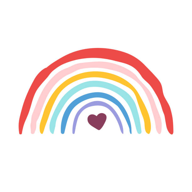 Rainbow with heart vector art illustration