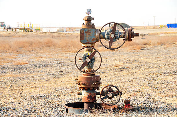 Oil industry: Abandoned wellhead An abandoned wellhead in the oil field. The well is not producing anymore. oil wellhead stock pictures, royalty-free photos & images
