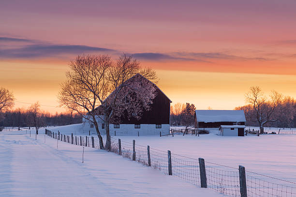 istock Winter sunrise over barn with snow  162985785