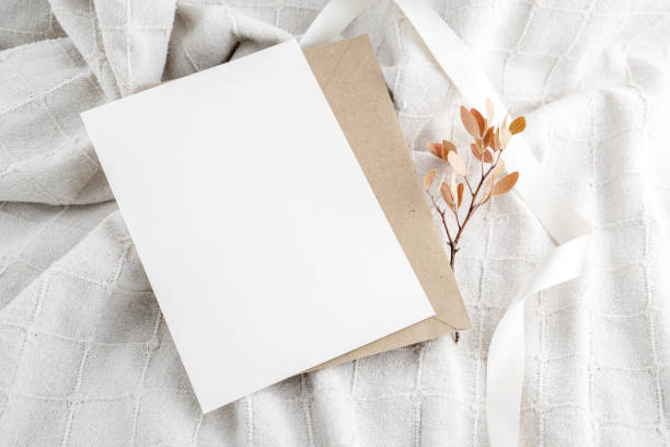 istock Empty Wedding invitation mockup on linen fabric background 1629874451