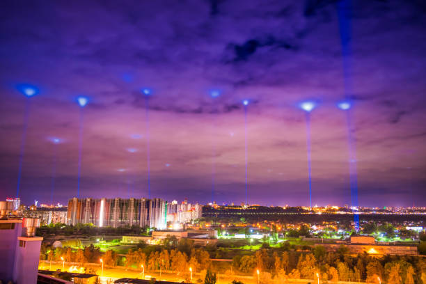istock Night illuminated city with blue lights 1629875574