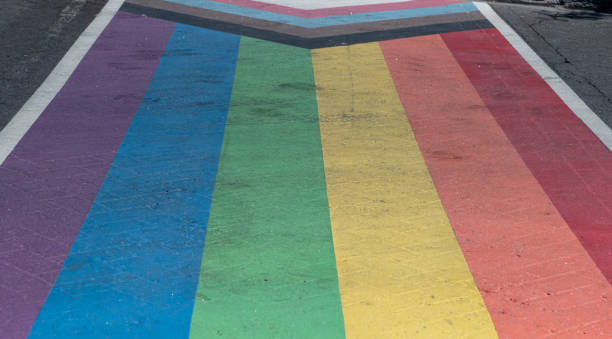 istock Multi coloured stripes on walkway crossing 1629917420
