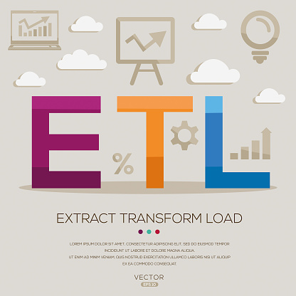 ETL _ Extract transform load, letters and icons, and vector illustration.