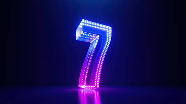 istock 3d rendering, pink blue neon number six, isolated on dark blue background with reflection. Digital sign 6 glowing in ultraviolet light 1629938489