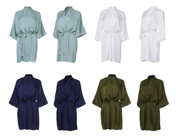istock Set of different color silk bathrobes on white background 1629976007