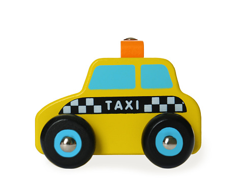 One taxi car isolated on white. Children's toy