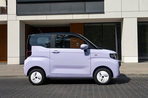 Berlin, Germany - 17th August, 2023: Microcar Cenntro Avantier in LCV version parked on a street. This model is one of the cheapest electric vehicles in Europe.