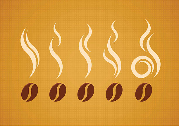 Set of coffee beans with steam vector art illustration