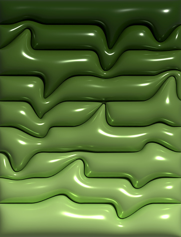 Abstract green background with curved inflated shapes, 3D rendering illustration