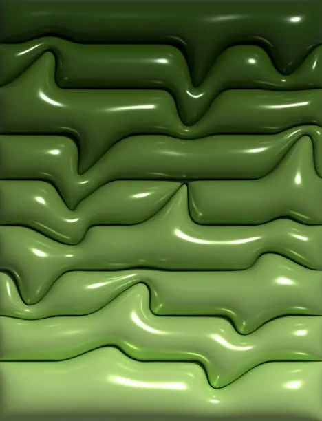 Photo of Abstract green background with curved inflated shapes, 3D rendering illustration