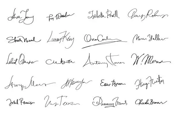 Vector illustration of Autographs Set. Collection of Business Contract Signatures