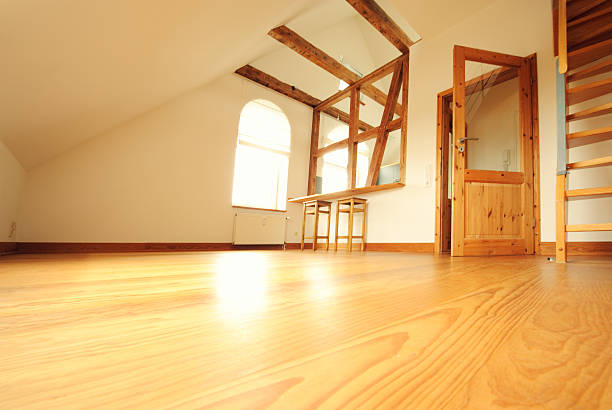 istock Bright sunny room with wood accents from floor perspective 163012377