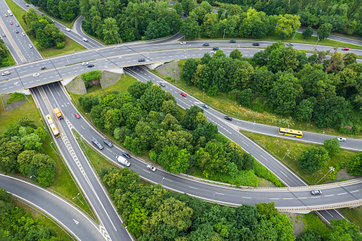 aerial panoramic shot of the highway road interchange