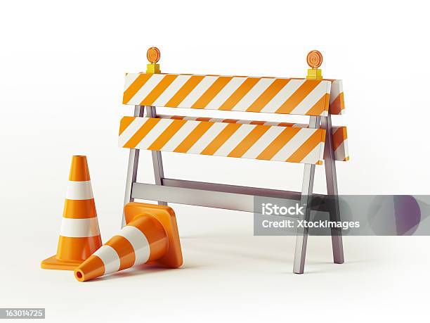 Under Construction Signs For The Public Stock Photo - Download Image Now - Construction Site, Construction Industry, Three Dimensional