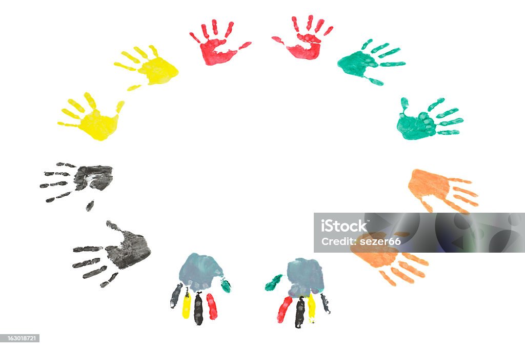 Handsprints circonferenza - Foto stock royalty-free di Pittura con le dita