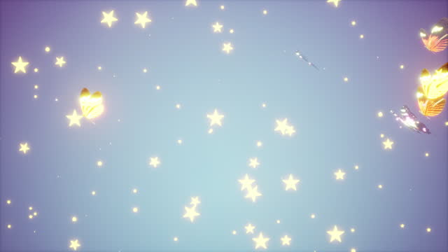 Flock of Sparkling Butterflies flying on Star Art Background