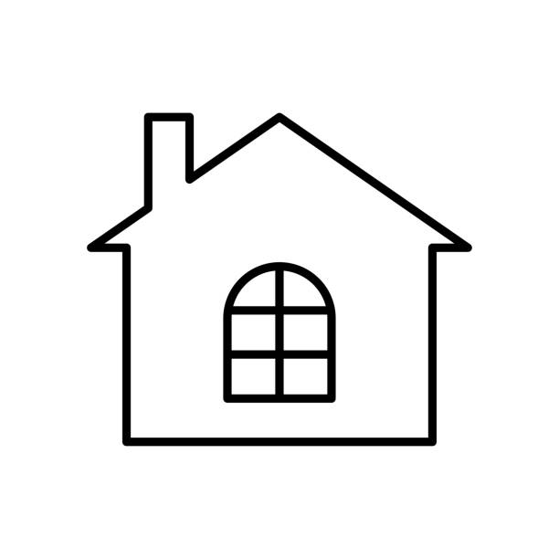 House icon. Black contour linear silhouette. Front view. Editable strokes. Vector simple flat graphic illustration. Isolated object on a white background. Isolate. House icon. Black contour linear silhouette. Front view. Editable strokes. Vector simple flat graphic illustration. Isolated object on a white background. Isolate. window silhouettes stock illustrations