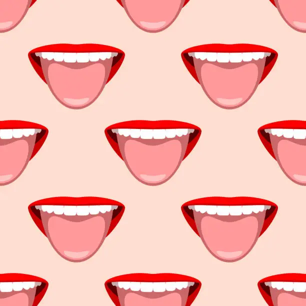 Vector illustration of Seamless pattern with lips, mouth with tongue sticking out