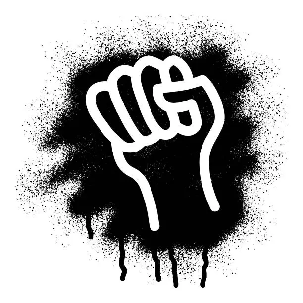 Vector illustration of Stencil graffiti raised fist with black spray paint