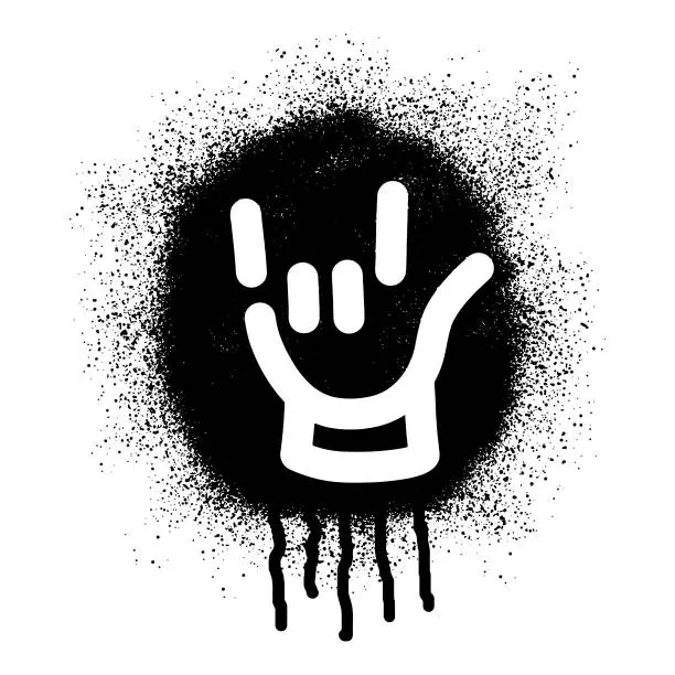 Vector illustration of Stencil graffiti Rock n roll three finger hand gesture with black spray paint