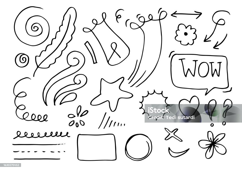 Emphasis Line Doodle Hand Drawn Doodle Design Elements Black On White Background Wind Swoops ...