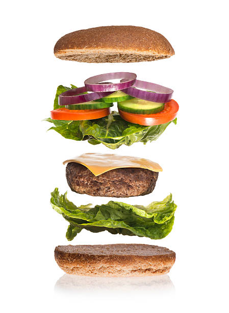burger-look - burger isolated lettuce tomato stock-fotos und bilder