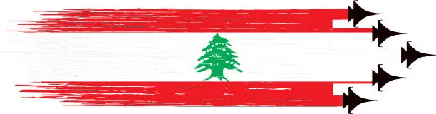Vector illustration of Lebanon flag with military fighter jets isolated background