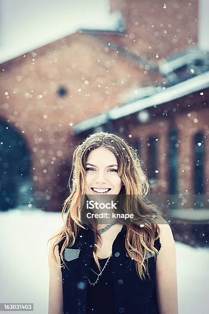 Beautiful Young Rock Chic Woman Out In Snow Stock Photo - Download Image Now - 20-24 Years, 20-29 Years, Adult