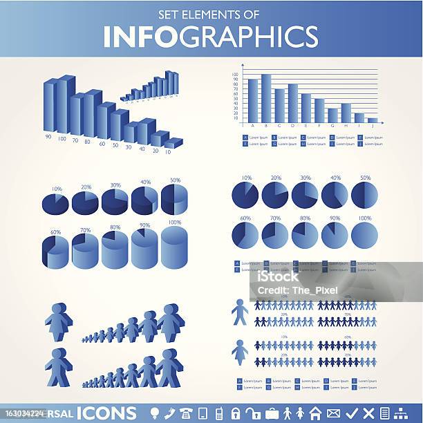 Infografica Blu Set Di Icone Universale - Immagini vettoriali stock e altre immagini di Affari - Affari, Analizzare, Astratto