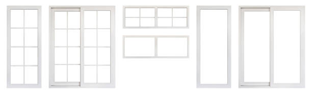 istock Real vintage house window frame set isolated on white background 1630418648
