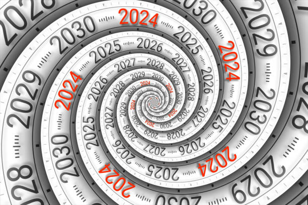 Abstract modern white spiral calendar with arabic numerals. Concept of new year, annual plan, growth strategy, business planning, investment trends, opportunity, achievements and strategy road map.