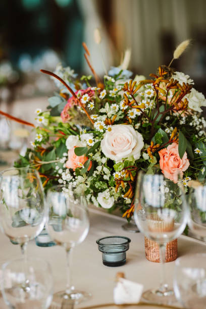 istock Beautiful fresh flower table decoration. Special table set up for a wedding party. 1630430512
