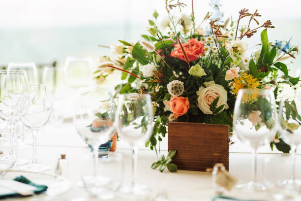 istock Beautiful fresh flower table decoration. Special table set up for a wedding party. 1630430519