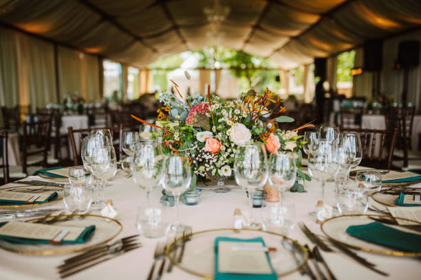 istock Beautiful fresh flower table decoration. Special table set up for a wedding party. 1630430525