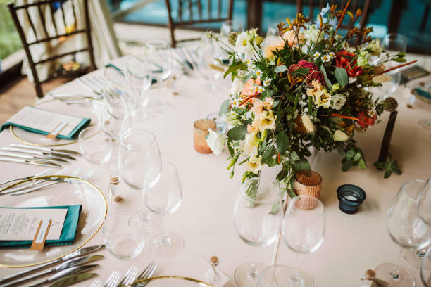 istock Beautiful fresh flower table decoration. Special table set up for a wedding party. 1630430528