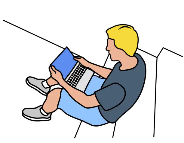 Vector illustration of Teenager On Table Flat Design Caucasian