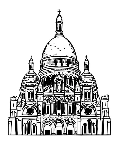 Vector illustration of Hand drawn illustration of Basilica of the Sacred Heart in Paris (Basilique du Sacre Coeur de Montmartre)