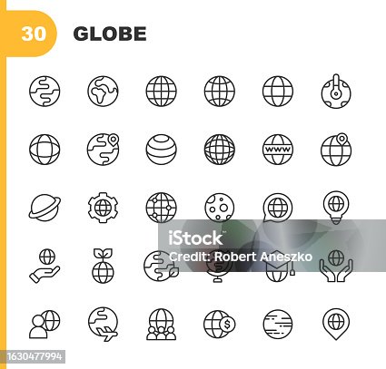 istock Globe Line Icons. Editable Stroke. Pixel Perfect. For Mobile and Web. Contains such icons as America, Cartography, Climate, Earth, Ecology, Education, Environment, Europe, Geography, Location, Logistics, Map, Nature, Navigation, Planet, Transportation. 1630477994