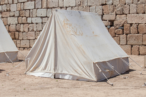 Roman legionary tent or contubernium. Replica of tents used in the campaigns of the roman army