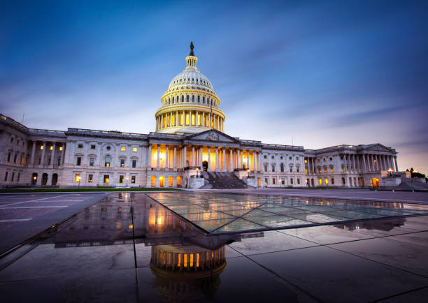 Capitol building, Washington DC Capitol building in Washington DC illuminated against a stormy sky congress stock pictures, royalty-free photos & images