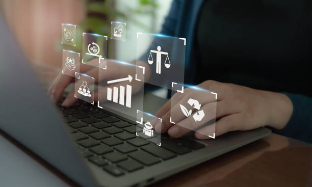 istock Business development and sustainability concept. Balance economic growth with environmental protection and social responsibility. Ethics business, technology transformation. ESG concept. 1630606362