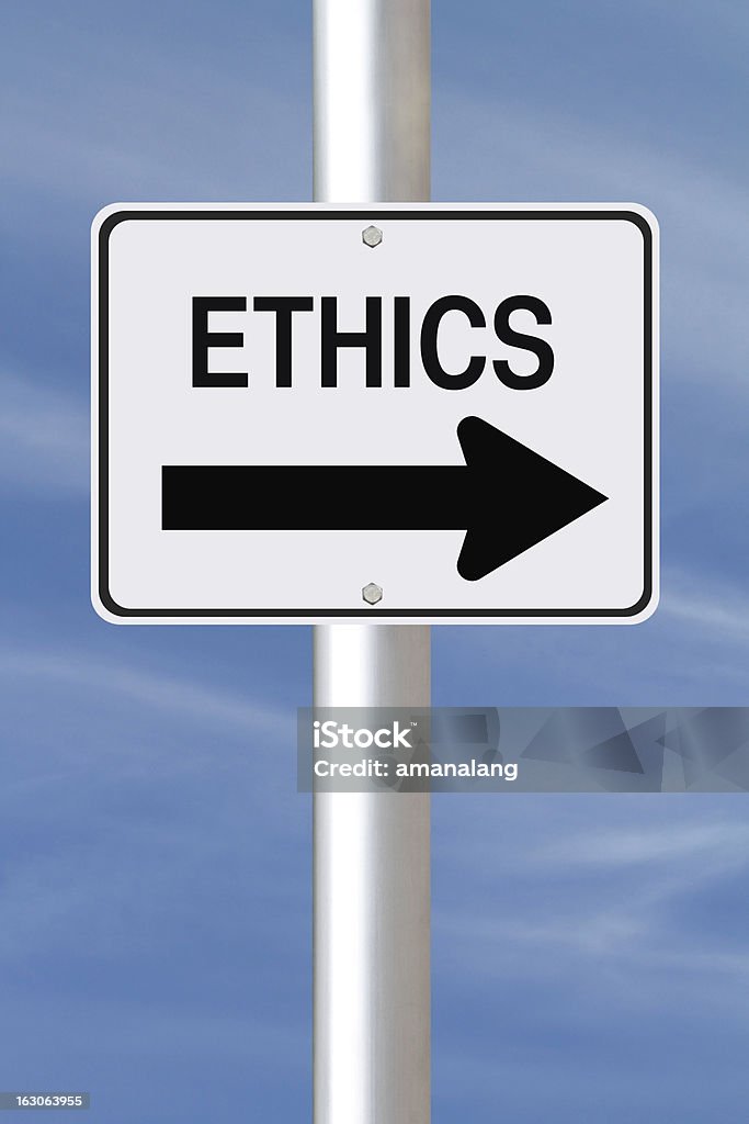 Ethics This Way A modified one way street sign on Ethics Morality Stock Photo