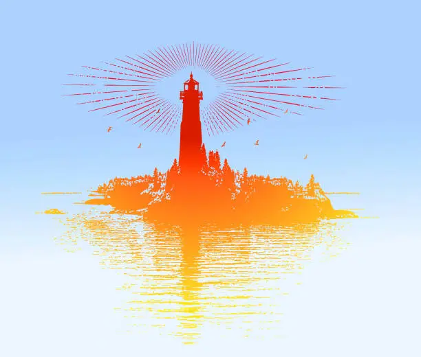 Vector illustration of Lighthouse and island