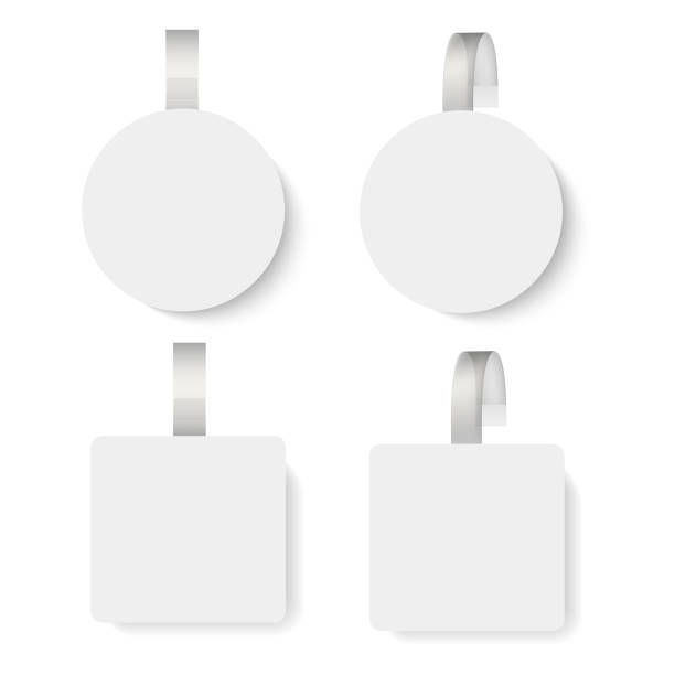 Dangler wobler in supermarket with price. Banner on shelf store. Vector Dangler wobler in supermarket with price. Banner on shelf store. Vector illustration hanging stock illustrations