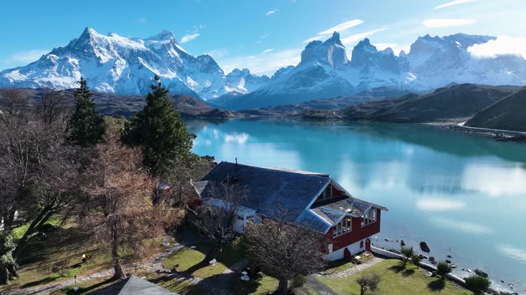 Scenic Lake Of Torres Del Paine In Punta Arenas Chile.