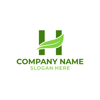 Letter H logo with leaf vector. H leaf logo template, leaf logo initials