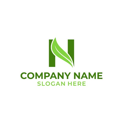 Letter N logo with leaf vector. N leaf logo template, leaf logo initials