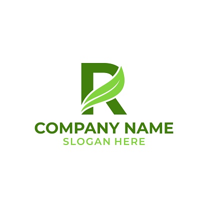 Letter R logo with leaf vector. R leaf logo template, leaf logo initials